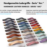 Ledergriffe Flieder Serie "Arc" handgefertigte Möbelgriffe in Pastell Violett / Schrankgriffe in 30 Farben Bild 2