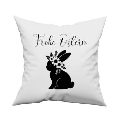 Bügelbild Osterhase mit Blümchen in schwarz  zum aufbügeln - Personalisierbares Bügelbild
