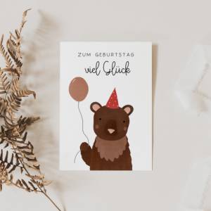 Geburtstagskarte Bär A6 Karte Geburtstags-Bär - Glückwünsche zum Geburtstag - Postkarte für Kinder Bild 1