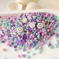 Perlenmischung pastellfarbene Rocailles 30 g, DIY Armband, Schmuck herstellen, Acrylperlen Herz, Bild 1