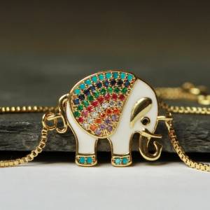 Armband Emaille Elefant Zirkonia als tierisch schönes Geschenk für Sie ein feiner echt vergoldeter Armschmuck Bild 1