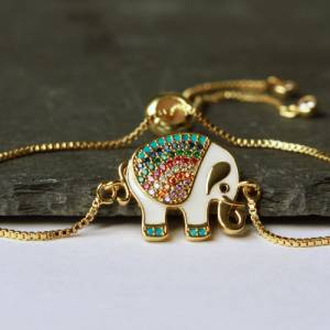 Armband Emaille Elefant Zirkonia als tierisch schönes Geschenk für Sie ein feiner echt vergoldeter Armschmuck Bild 6
