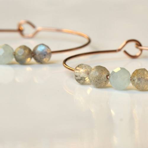 Labradorit Aquamarin Creolen aus Edelstahl 316L als romantisches Geschenk