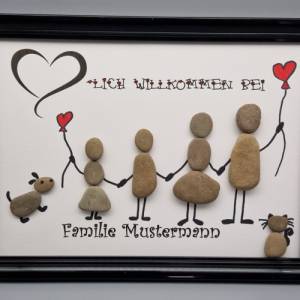 Steinbild Familie - personalisierbar - mit bis zu 4 Kindern und Hund oder Katze Bild 5