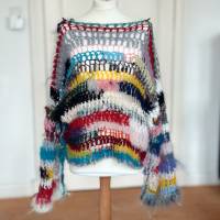 crochet Mohairsweater, Gehäkelter Sweater aus Mohair Resten und anderen Garnen Bild 10