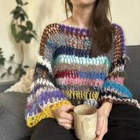 crochet Mohairsweater, Gehäkelter Sweater aus Mohair Resten und anderen Garnen Bild 2