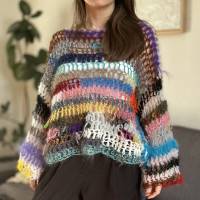 crochet Mohairsweater, Gehäkelter Sweater aus Mohair Resten und anderen Garnen Bild 6