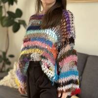 crochet Mohairsweater, Gehäkelter Sweater aus Mohair Resten und anderen Garnen Bild 7
