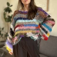 crochet Mohairsweater, Gehäkelter Sweater aus Mohair Resten und anderen Garnen Bild 8