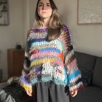 crochet Mohairsweater, Gehäkelter Sweater aus Mohair Resten und anderen Garnen Bild 9