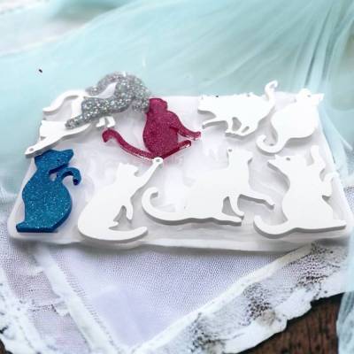 8er Set kleine Katzen Anhänger Silikon Gießform, Geschenkanhänger, Tieranhänger Raysin Epoxidharz