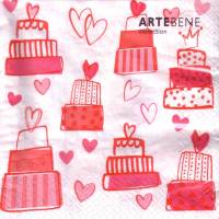 20 Lunchservietten Happy Törtchen, gemalte Torten mit Herzen in Rot/Rosa/Pink, von Artebene Bild 1