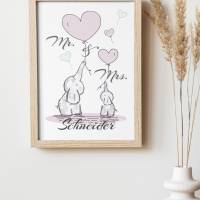 Poster Mr. & Mrs. | Personalisiert mit Namen | Geschenk für Paare | zum Valentinstag | Hochzeit | Elefant 64 Bild 1