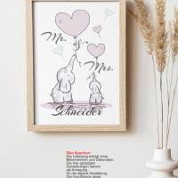 Poster Mr. & Mrs. | Personalisiert mit Namen | Geschenk für Paare | zum Valentinstag | Hochzeit | Elefant 64 Bild 2