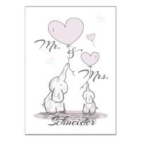 Poster Mr. & Mrs. | Personalisiert mit Namen | Geschenk für Paare | zum Valentinstag | Hochzeit | Elefant 64 Bild 3
