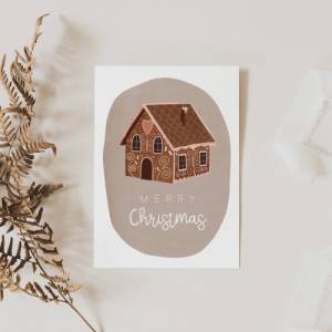 Weihnachtskarte Lebkuchenhaus süße Weihnachtskarte fröhliche Feiertage - Karte Advent - Geschenke verpacken Weihnachten Bild 1