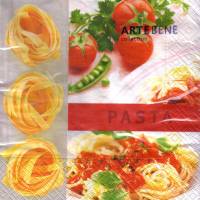 20 Lunchservietten Pasta rot, mit Spagetti, Tomaten, Erbenschote und Kräutern, von Artebene Bild 1