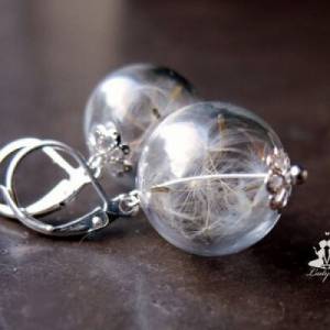 Silber Ohrringe Pusteblume in Glaskugel als Wunscherfüller oder einfach nur als zauberhaftes Geschenk für sie Bild 1