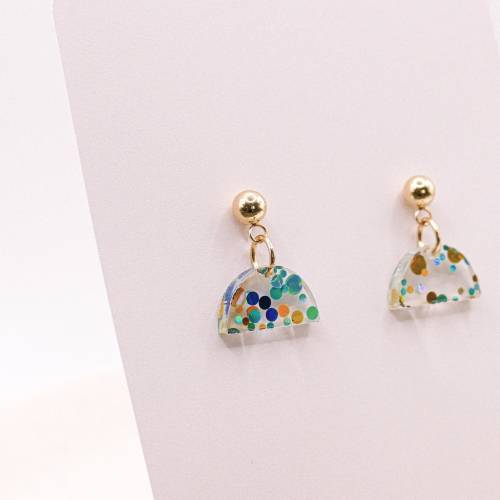 Ohrringe Konfetti Abstrakt Halbkreis Punkte aus Acryl in Gold - allergikerfreundlich Edelstahl - leichte Ohrringe Punkt 