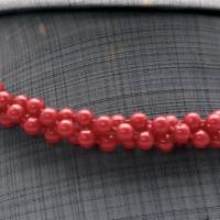 Vintage Halskette Kette Kugelkette dreireihig gedreht Kunststoff Knallrot Rot Ballform 70er Jahre Retro für Party Bild 2