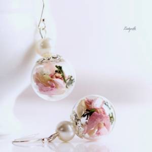 Silber Ohrringe Rosenblätter und Moos mit Perlen / 925 / Geschenk für Verliebte / Geschenk für Sie / Beste Freundin / Ve Bild 1