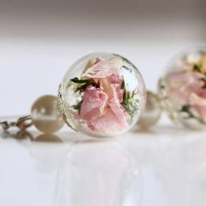 Silber Ohrringe Rosenblätter und Moos mit Perlen / 925 / Geschenk für Verliebte / Geschenk für Sie / Beste Freundin / Ve Bild 2