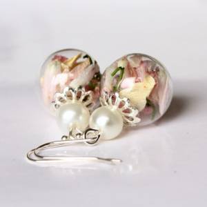 Silber Ohrringe Rosenblätter und Moos mit Perlen / 925 / Geschenk für Verliebte / Geschenk für Sie / Beste Freundin / Ve Bild 4