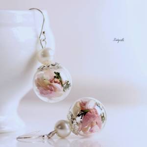 Silber Ohrringe Rosenblätter und Moos mit Perlen / 925 / Geschenk für Verliebte / Geschenk für Sie / Beste Freundin / Ve Bild 5