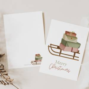 Weihnachtskarte Schlitten mit Geschenken - weihnachtliche Grußkarte Weihnachtsschlitten Weihnachtskarte - Grußkarte Weih Bild 5