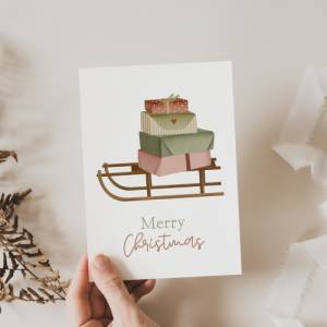 Weihnachtskarte Schlitten mit Geschenken - weihnachtliche Grußkarte Weihnachtsschlitten Weihnachtskarte - Grußkarte Weih Bild 6
