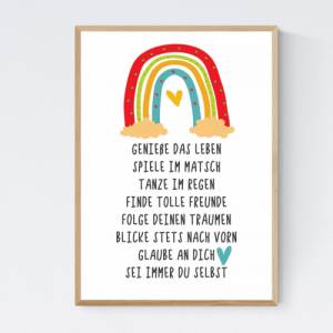 Geschenk zur Geburt Schulanfang Einschulung Wünsche Mutmacher Poster Kinderzimmer Druck Regenbogen rot Bild 1
