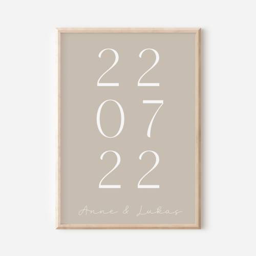 Hochzeitsposter Datum & Name beige - Paarposter Geschenk Hochzeit - Jahrestag Geschenk Hochzeitsgeschenk personalisiert