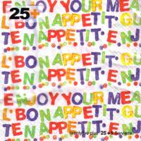 26 Lunchservietten Bon Appetit, Guten Appetit, Enjoy your meal, mehrsprachig mit farbigen Buchstaben von twenyfiveplus Bild 1