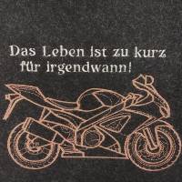 besticktes Universaltäschchen dunkel - Motorrad + Spruch Bild 3
