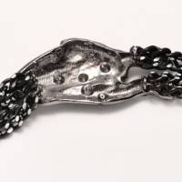 Statement Collier Halskette Panther Leopard Silbergrau Schwarz vierreihig Kristalle Tiermotiv Wuchtig Auffallend Damen Bild 5