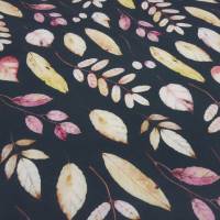Stoff Softshell buntes Herbstlaub Blätter grau beige rosa bunt wasserabweisend Jackenstoff Mantelstoff Outdoorstoff Bild 1