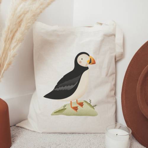 Stofftasche Puffin Papageientaucher Jutebeutel Island - Bibliothektasche - Geschenk Tasche - Island Vogel Tasche - Jute