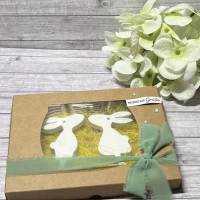 Geschenkset zu Ostern „hoppelige Grüße“ Ostern Osterhasen Anhänger Raysin Homedeko Deko weiß Geschenkidee Verpackung Bild 2