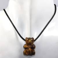 Tigerauge (Bär) | Halskette mit Band oder Silber 925 --- Stein-Größe: 29 x 21 mm Bild 2