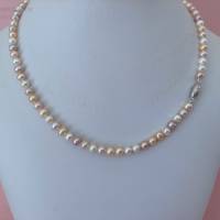 Perlenkette 50 cm, geknüpft, Magnetverschluss in Si925, Zuchtperlenkette pastellfarben, Plus Size, Geschenk Frauen Bild 1