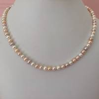 Perlenkette 50 cm, geknüpft, Magnetverschluss in Si925, Zuchtperlenkette pastellfarben, Plus Size, Geschenk Frauen Bild 10