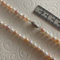 Perlenkette 50 cm, geknüpft, Magnetverschluss in Si925, Zuchtperlenkette pastellfarben, Plus Size, Geschenk Frauen Bild 2