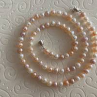 Perlenkette 50 cm, geknüpft, Magnetverschluss in Si925, Zuchtperlenkette pastellfarben, Plus Size, Geschenk Frauen Bild 3