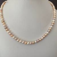 Perlenkette 50 cm, geknüpft, Magnetverschluss in Si925, Zuchtperlenkette pastellfarben, Plus Size, Geschenk Frauen Bild 4