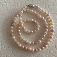 Perlenkette 50 cm, geknüpft, Magnetverschluss in Si925, Zuchtperlenkette pastellfarben, Plus Size, Geschenk Frauen Bild 5