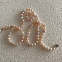 Perlenkette 50 cm, geknüpft, Magnetverschluss in Si925, Zuchtperlenkette pastellfarben, Plus Size, Geschenk Frauen Bild 7