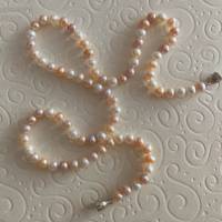 Perlenkette 50 cm, geknüpft, Magnetverschluss in Si925, Zuchtperlenkette pastellfarben, Plus Size, Geschenk Frauen Bild 8