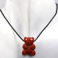 roter Jaspis (Bär) | Halskette mit Band oder Silber 925 --- Stein-Größe: 29 x 22 mm Bild 2