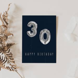 Geburtstagskarte 30. Geburtstag Zahlen-Ballon - Postkarte A6 - Zahlenballon Geburtstagskarte - Karte zum 30. Geburtstag Bild 1