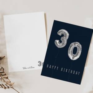 Geburtstagskarte 30. Geburtstag Zahlen-Ballon - Postkarte A6 - Zahlenballon Geburtstagskarte - Karte zum 30. Geburtstag Bild 2
